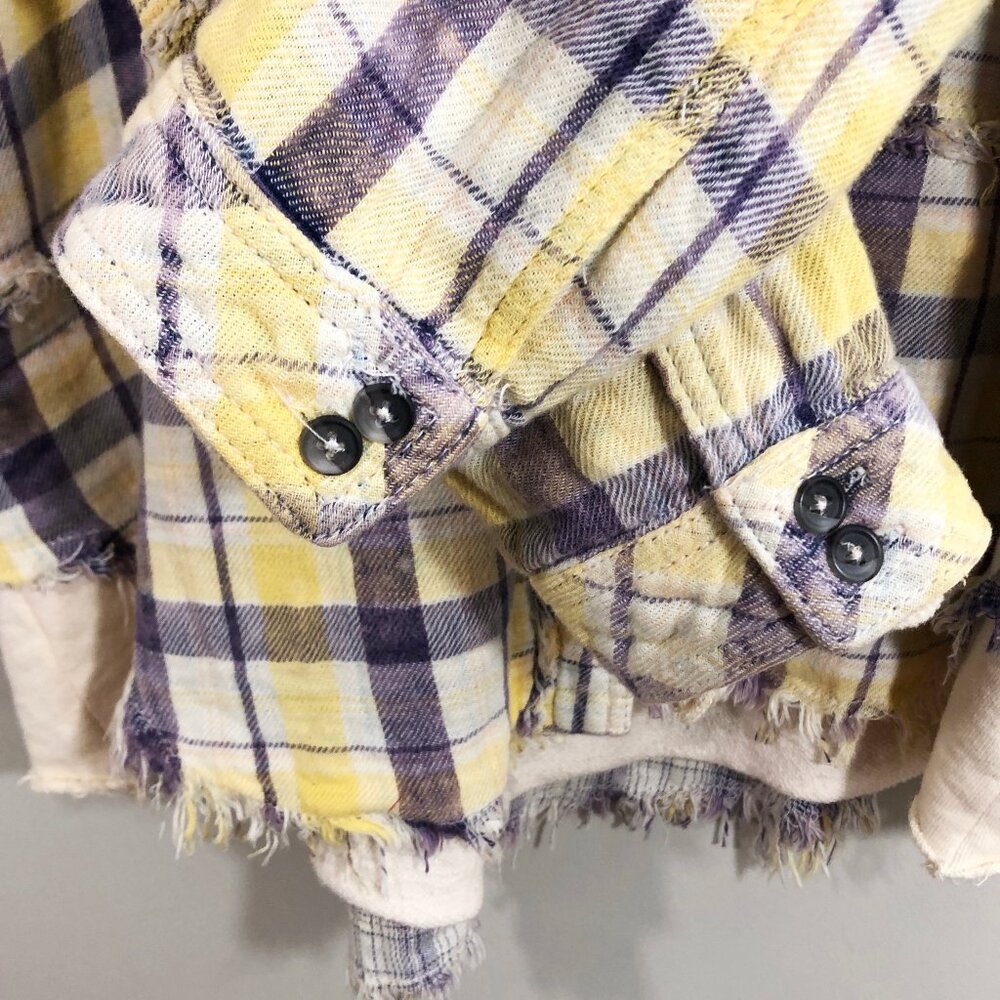 FP We the Free Calico Basin Distressed Yellow & Blue Hoodie Shacket OB9992328 S - Picture 8 of 16